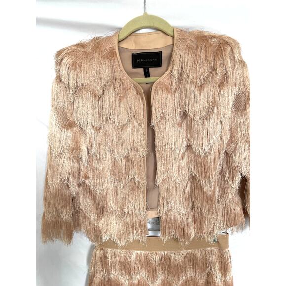 BCBG MaxAzria Jaxon Fringe Pink Blush Jacket Top & Modie Skirt Set, Small - Picture 6 of 9
